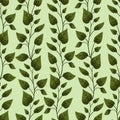 Vector seamless pattern with vertical green foliate twigs.